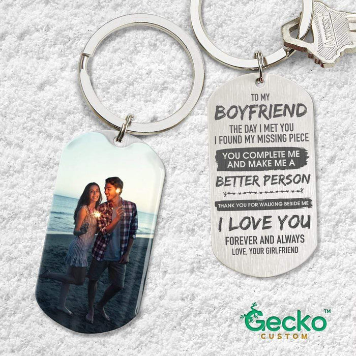 GeckoCustom The Day I Met You I Found My Missing Piece Couple Metal Keychain, Valentine Gift HN590