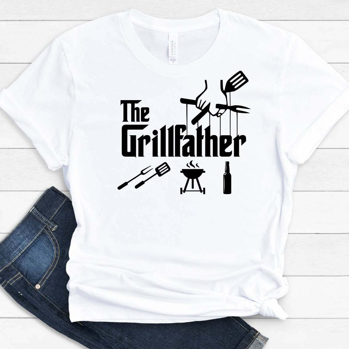 GeckoCustom The Grilledfather Family T-shirt, HN590 Premium Tee / White / S
