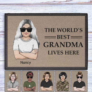 GeckoCustom The World's Best Grandma Live Here Personalized Doormat 24x16 inch - 60x40 cm