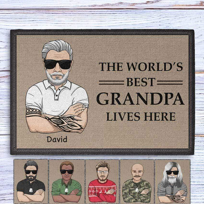 GeckoCustom The World's Best Grandpa Live Here Personalized Doormat 24x16 inch - 60x40 cm