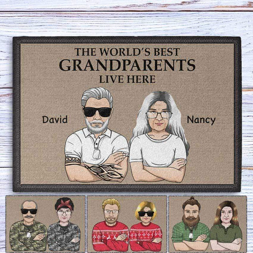 GeckoCustom The World's Best Grandparents Live Here Personalized Doormat 24x16 inch - 60x40 cm