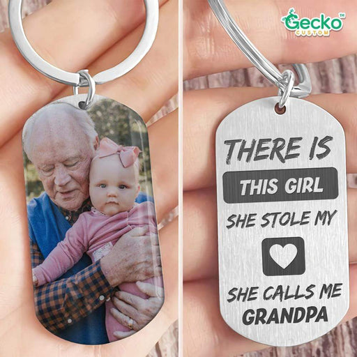 GeckoCustom There Is This Girl She Stole My Heart She Calls Me Grandpa Family Metal Keychain HN590 No Gift box