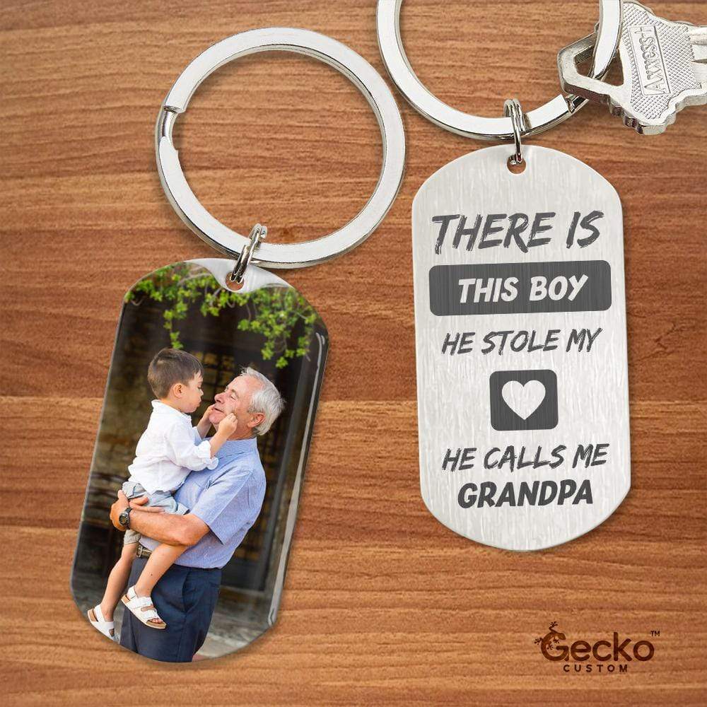 GeckoCustom There Is This Girl She Stole My Heart She Calls Me Grandpa Family Metal Keychain HN590 No Gift box