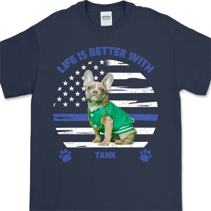 GeckoCustom Thin Blue Line, Custom T-Shirt For Polices, Dog Lovers, SG02 Basic Tee / Black / S