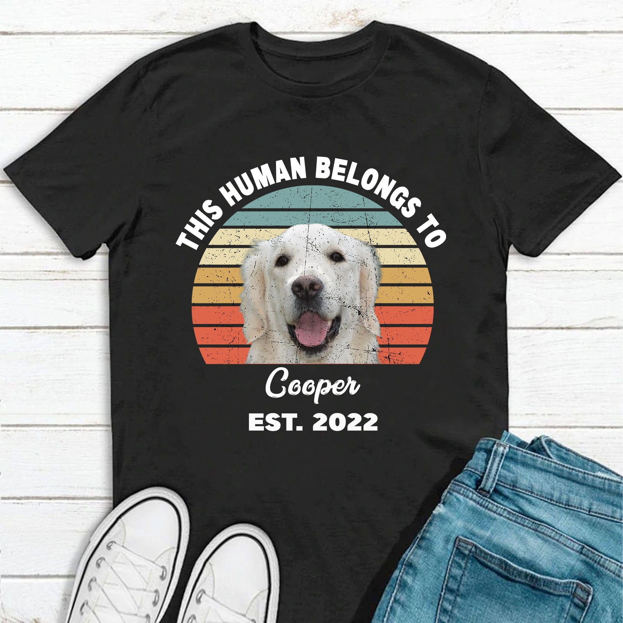 GeckoCustom This Human Belongs To Vintage Retro Photo Shirt, Personalized Custom Photo Dog Shirt H469