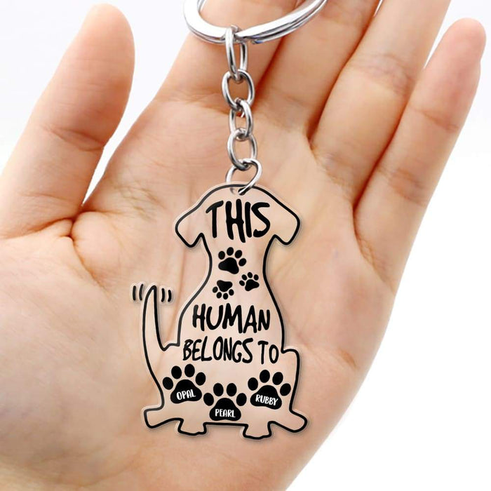 GeckoCustom This Human Belongs Too Dog Acrylic Keychain, Dog Lover Gift HN590 40mm x 60mm / 2 Pieces