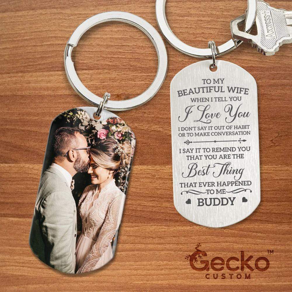 GeckoCustom To My Beautiful Wife Couple Metal Keychain HN590 No Gift box / 1.77" x 1.06"