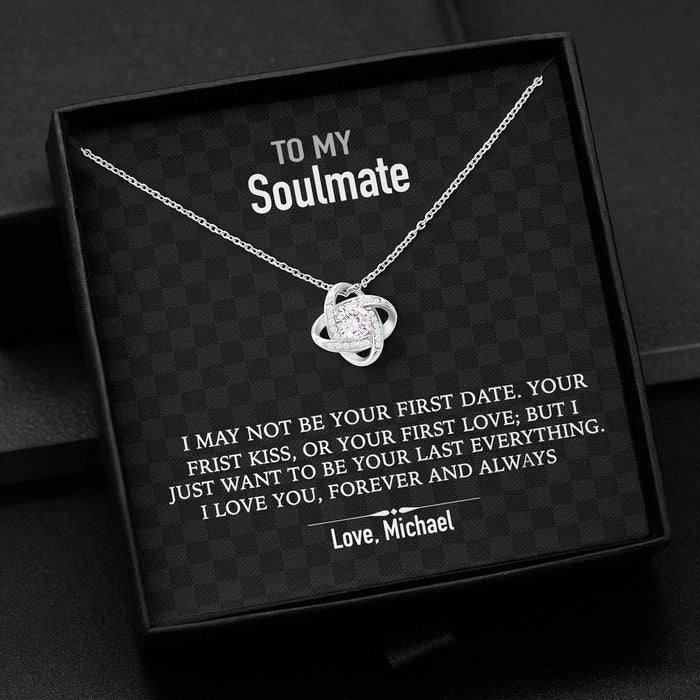 GeckoCustom To My Soulmate Silver Love Custom Message Card Necklace Love Knot