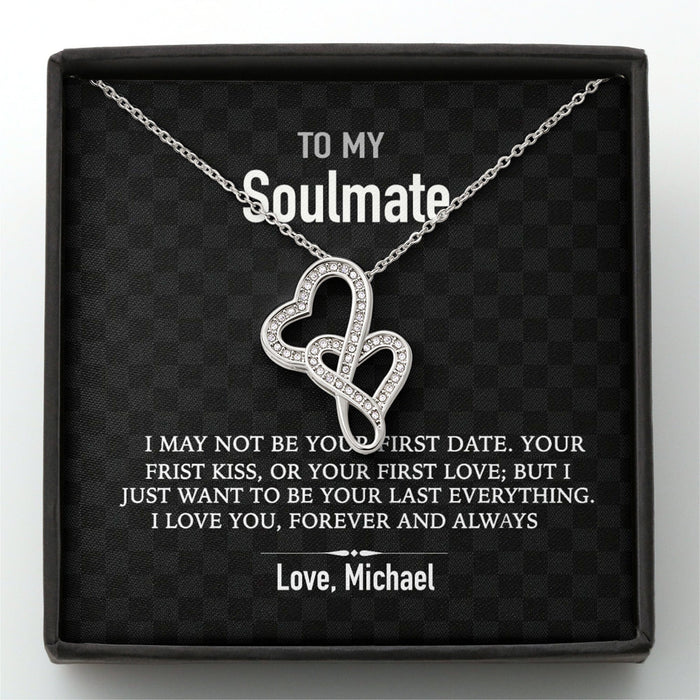 GeckoCustom To My Soulmate Silver Love Custom Message Card Necklace Double Heart