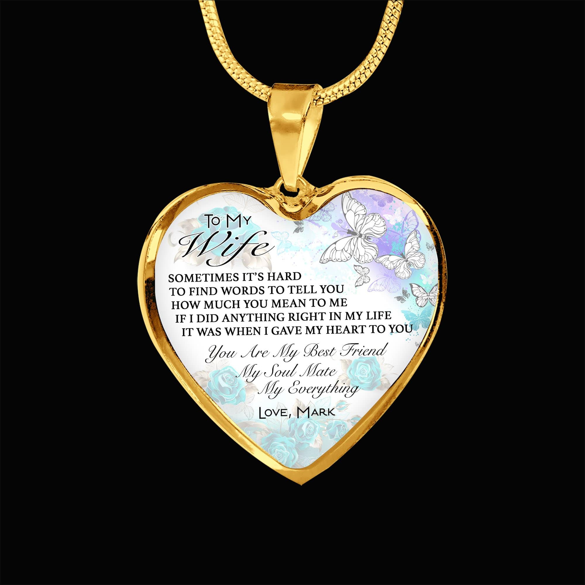 GeckoCustom To My Wife Custom Heart Necklace Luxury Necklace (Silver)
