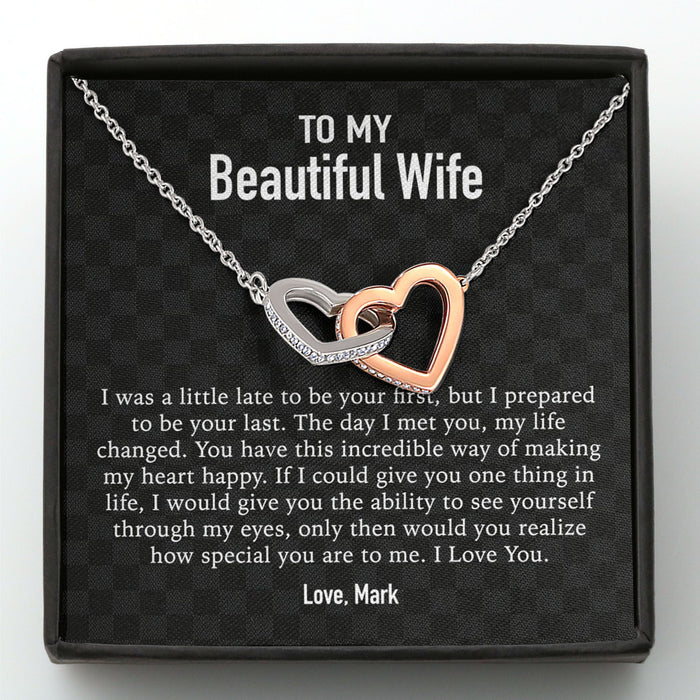 GeckoCustom To My Wife Girlfriend Personalized Message Card Necklace T84 Interlocking Hearts