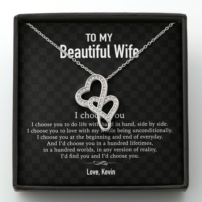 GeckoCustom To My Wife Girlfriend Personalized Message Card Necklace T89 Double Heart