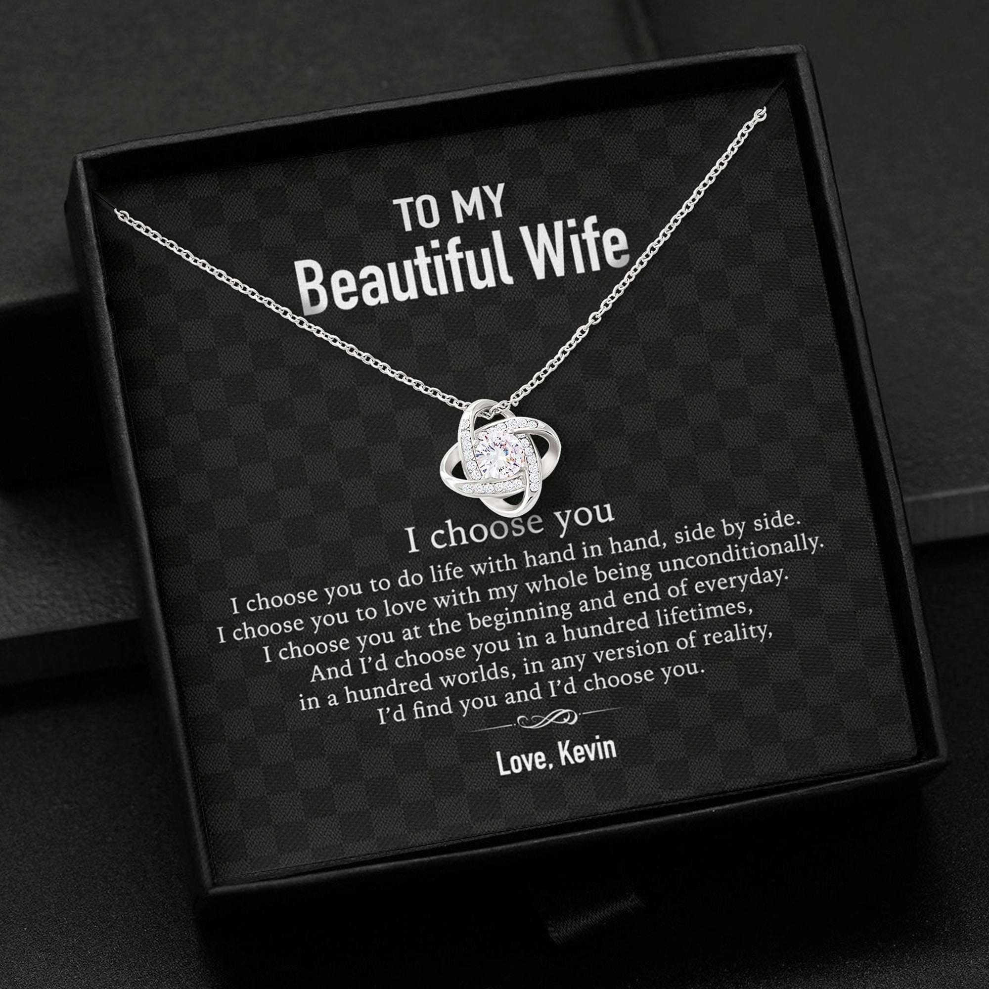 GeckoCustom To My Wife Girlfriend Personalized Message Card Necklace T89 Love Knot