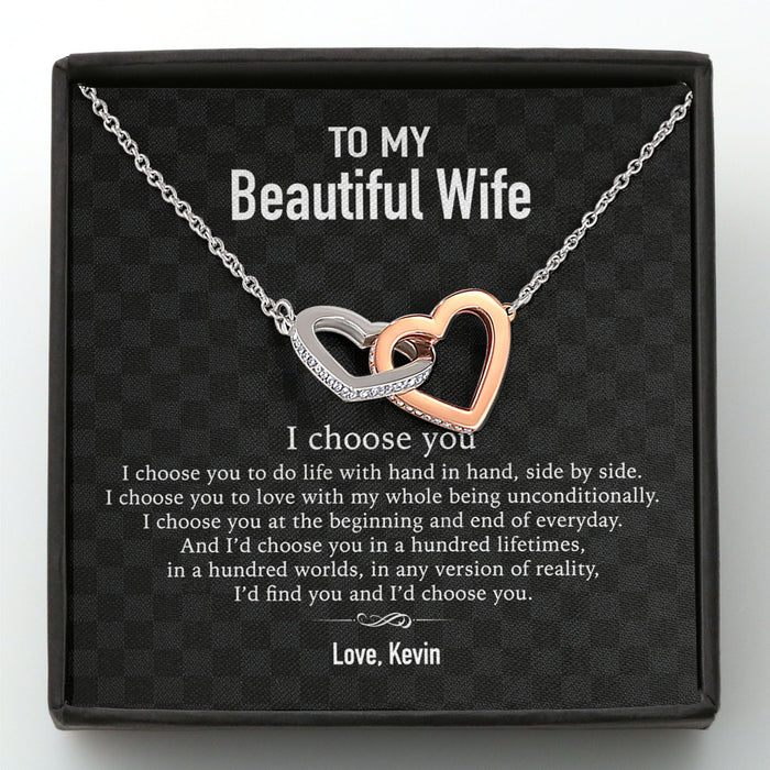 GeckoCustom To My Wife Girlfriend Personalized Message Card Necklace T89 Interlocking Hearts