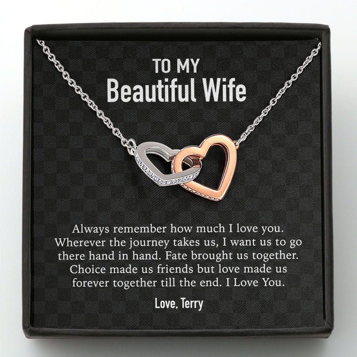 GeckoCustom To My Wife Girlfriend Personalized Message Card Necklace T90 Interlocking Hearts