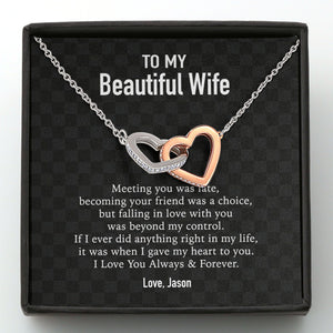 GeckoCustom To My Wife Girlfriend Personalized Message Card Necklace T95 Interlocking Hearts