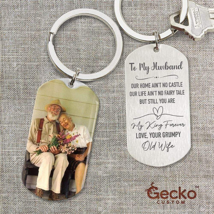 GeckoCustom To My Wife/Husband Our Home Ain't No Castle Couple Metal Keychain, Valentine Gift HN590