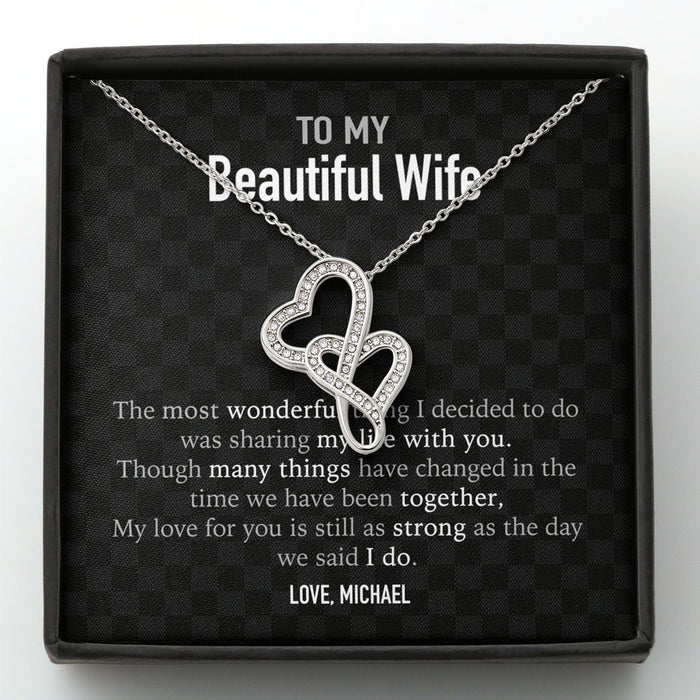 GeckoCustom To My Wife Personalized Message Card Necklace Double Heart