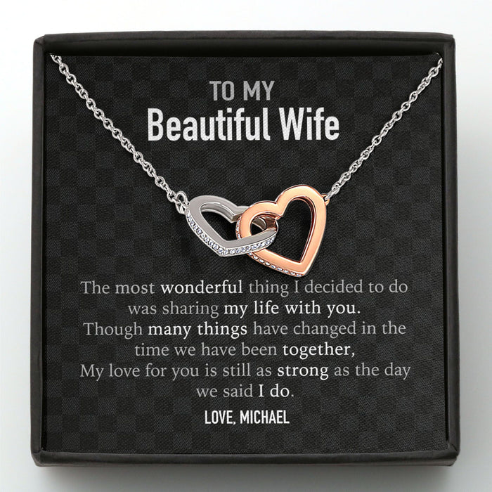 GeckoCustom To My Wife Personalized Message Card Necklace Interlocking Hearts