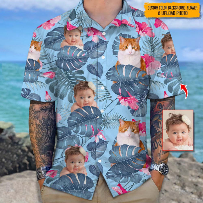 GeckoCustom Upload Cat And Face Photo Hawaiian Shirt, N304 HN590