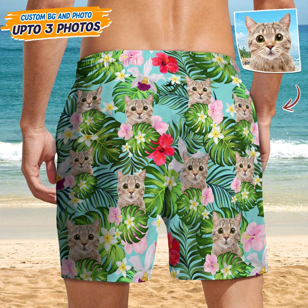 GeckoCustom Upload Cat Photo With Pattern Men's Beach Short T368 HN590 S