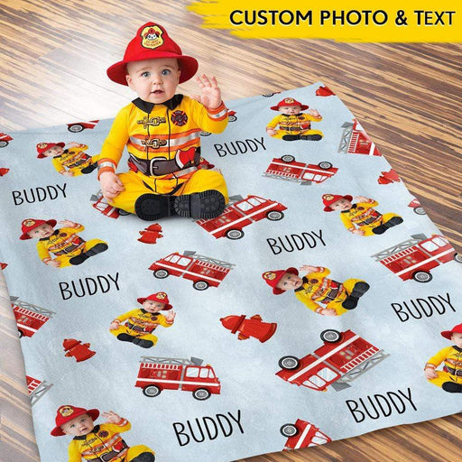 GeckoCustom Upload Photo Baby Firefighter Blanket HN590 VPS Cozy Plush Fleece 30 x 40 Inches (baby size)