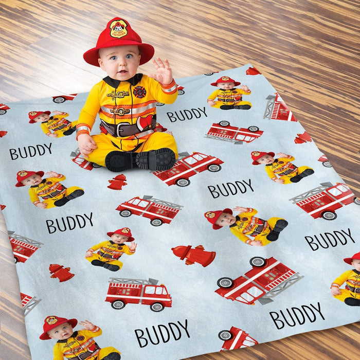 GeckoCustom Upload Photo Baby Firefighter Blanket HN590 VPS Cozy Plush Fleece 30 x 40 Inches (baby size)