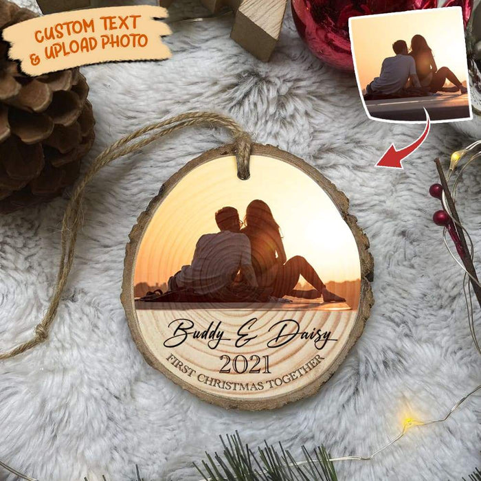 GeckoCustom Upload photo Couple Ornament Wood Slice HN590 TWO SIDES / 3.2 - 3.5 in / 1 Piece