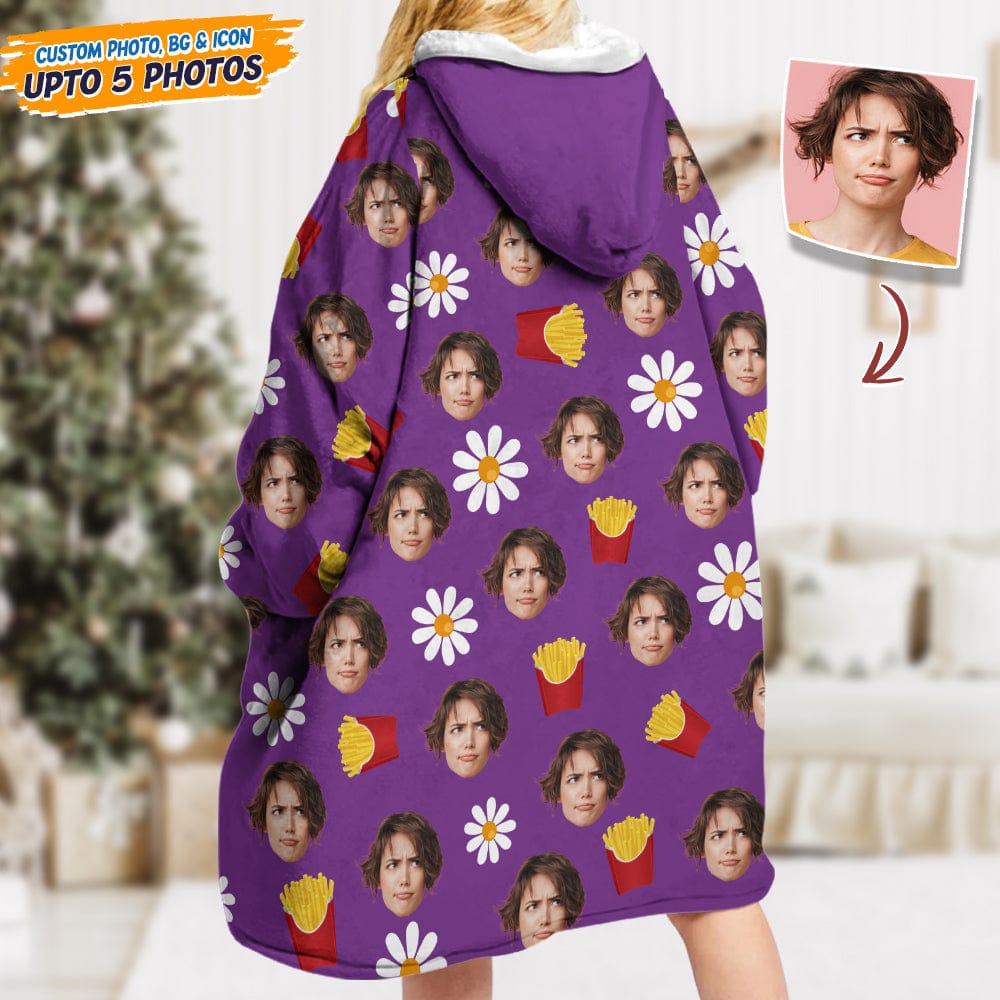 GeckoCustom Upload Photo Dog Cat With Accessories Pattern Hoodie Blanket T368 HN590