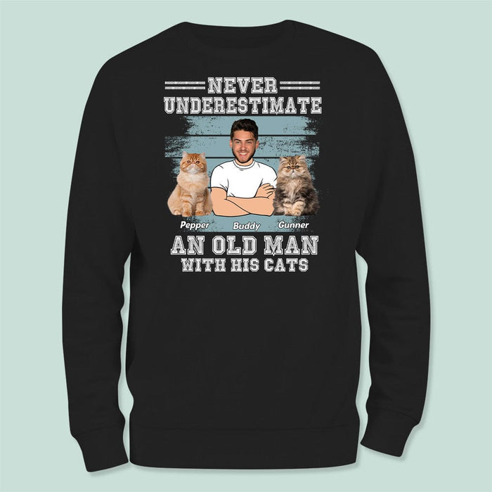 GeckoCustom Upload Photo Never Underestimate An Old Man With His Cats Shirt N304 HN590