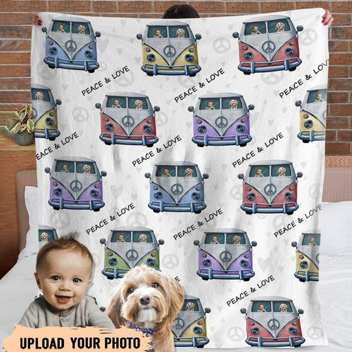 GeckoCustom Upload Photo Pastel Camper Van Baby And Dog Blanket, Custom Clipart, Upload Photo, HN590 VPS Cozy Plush Fleece 30 x 40 Inches (baby size)