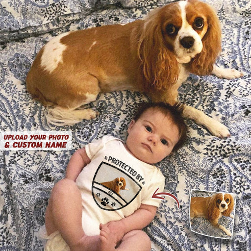 GeckoCustom Upload Photo Protected Your Kid, Dog Lover Baby Shirt , HN590