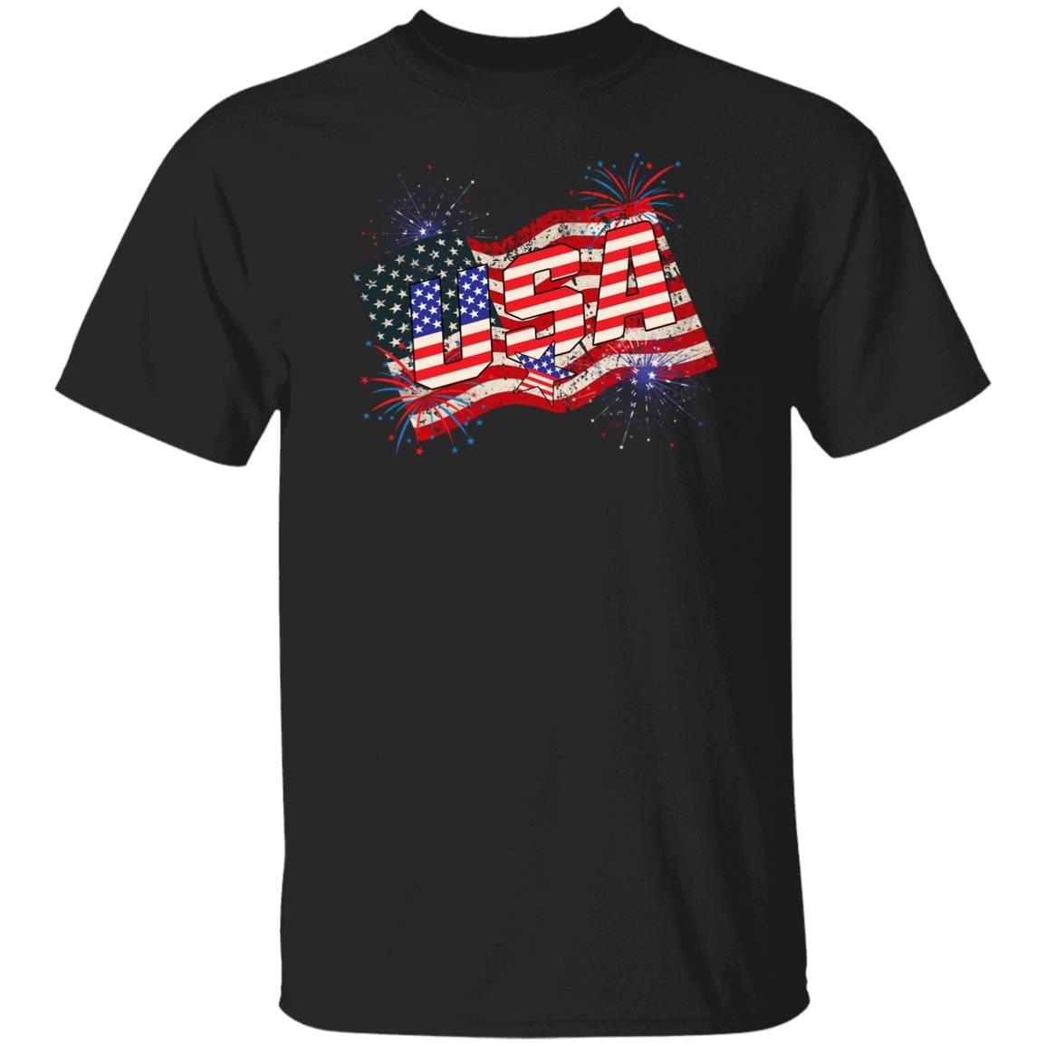 GeckoCustom USA Flag Fireworks 4Th Of July Shirt H412 Basic Tee / Black / S