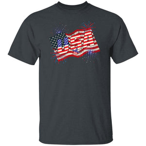 GeckoCustom USA Flag Fireworks 4Th Of July Shirt H412 Basic Tee / Dark Heather / S