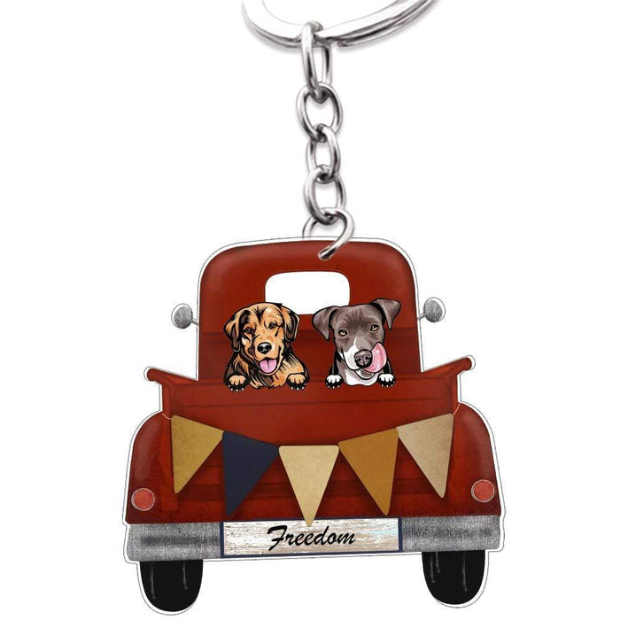 GeckoCustom Vintage Truck Dog Breeds Custom Double Sided Design Keychain, Dog Lover Gift HN590