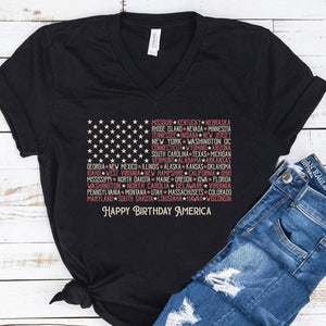 GeckoCustom Vitage American Flag Tee with States Personalized Custom 4 Th Of July Shirt H380