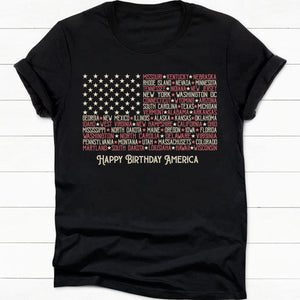 GeckoCustom Vitage American Flag Tee with States Personalized Custom 4 Th Of July Shirt H380