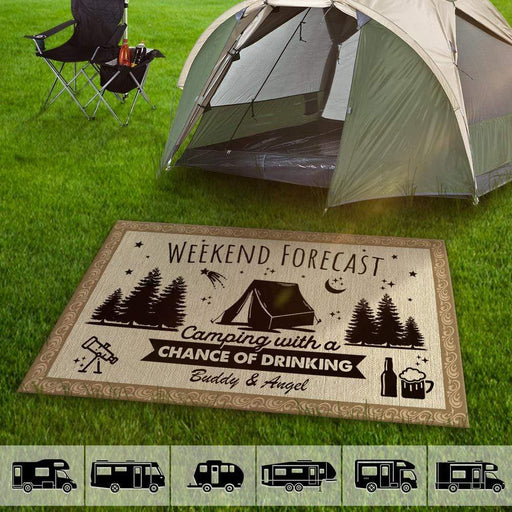 GeckoCustom Weekend Forecast Camping With A Chance Of Drinking Patio Rug HN590 55x96 inches (Favorite)