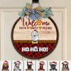 GeckoCustom Welcome Faith Family Friends Dog Wooden Door Sign With Wreath Ho Ho Ho HN590