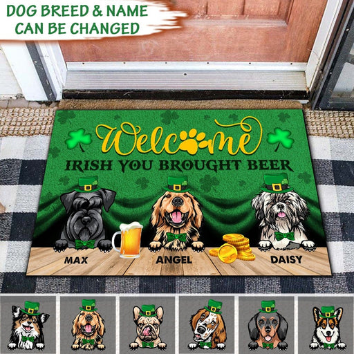 GeckoCustom Welcome Irish You Brought Beer Dog St.Patrick's Day Doormat HN590 15x24in-40x60cm
