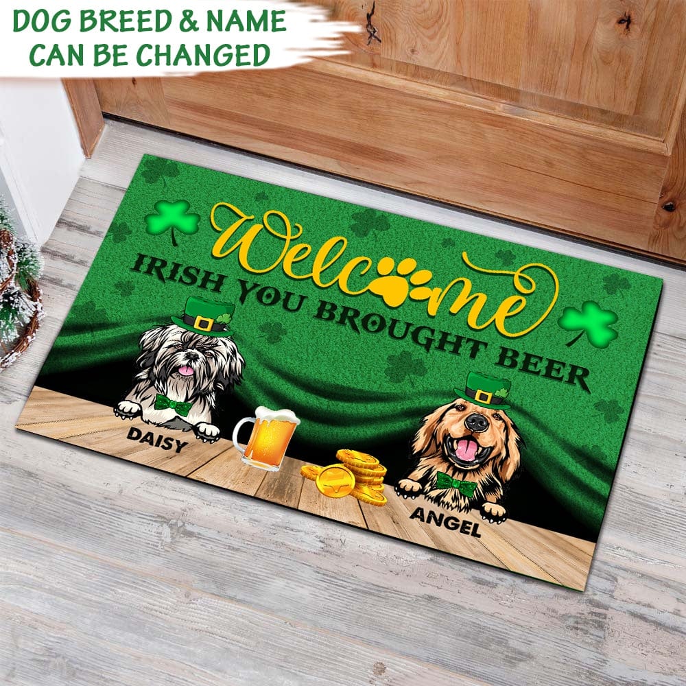 GeckoCustom Welcome Irish You Brought Beer Dog St.Patrick's Day Doormat HN590 15x24in-40x60cm
