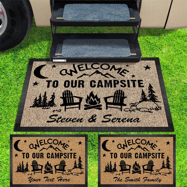 Personalized Camping Doormat - Up to 7 Friends - Gift Idea For Camping Lovers/Friends - Welcome To Our Campfire