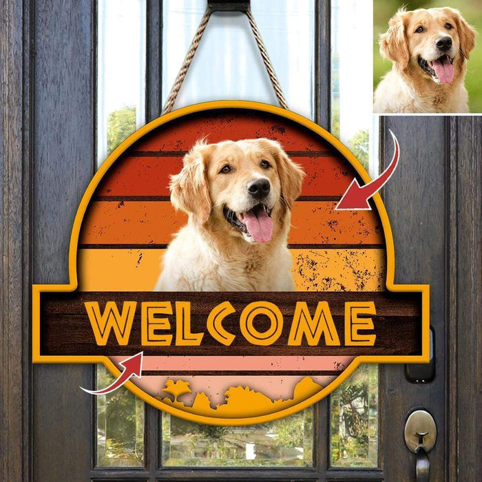GeckoCustom Welcome Sunset Dog Wooden Door Sign, Dog Lover Gift, Custom Doorsign HN590