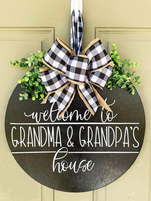 GeckoCustom Welcome to Grandpa & Grandma's House Door Hanger, Gift For Family, HN590