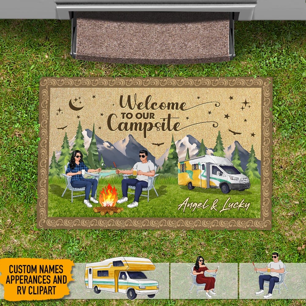 GeckoCustom Welcome To Our Campsite Camping Doormat, Custom Clipart Doormat HN590