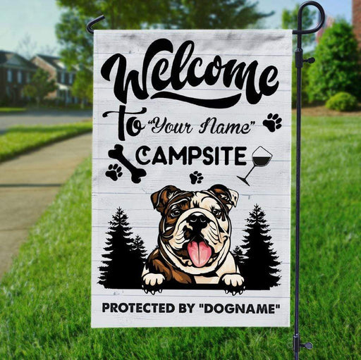 GeckoCustom Welcome To Our Campsite Garden Flag, Dog Lover Gift, Camping Gift HN590 Without Flagpole / Polyester / 12" x 18"