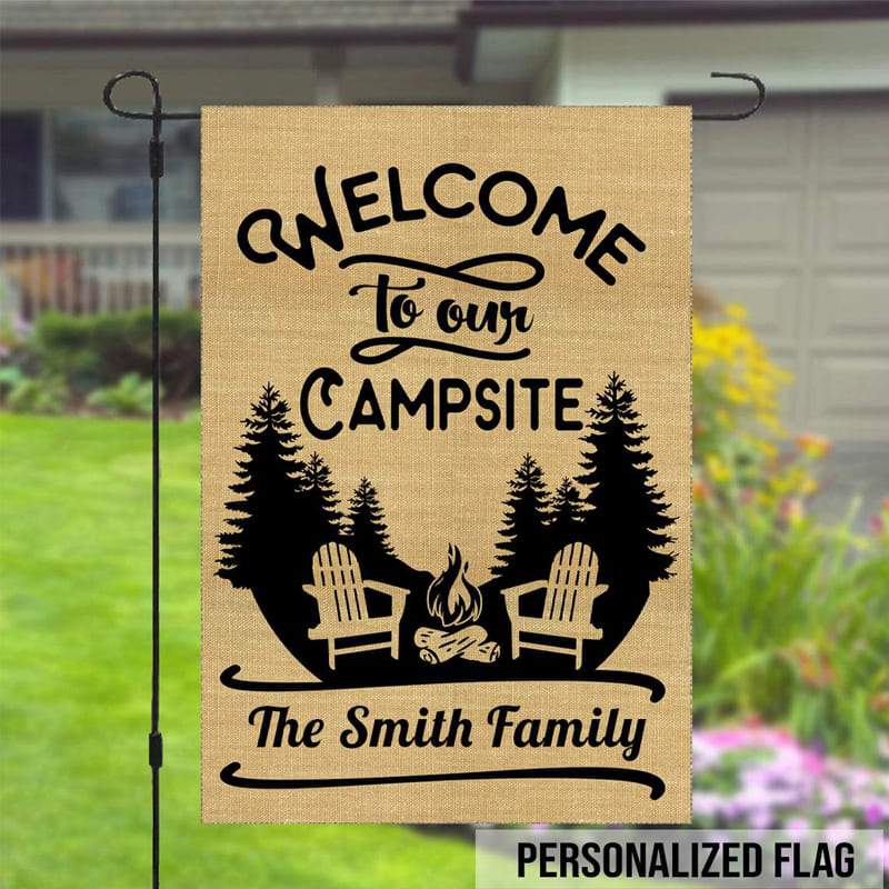GeckoCustom Welcome To Our Campsite Garden Flag Ver2, Camping Gift, Outdoor Flags, HN590 Without flagpole