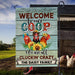 GeckoCustom Welcome To Our Coop We Are All Cluckin' Crazy Garden Flag, Farmer Gift HN590