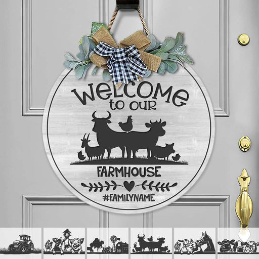 GeckoCustom Welcome To Our Farmhouse Wood Sign, Farmer Gift, Round Wood Sign HN590 12 Inch