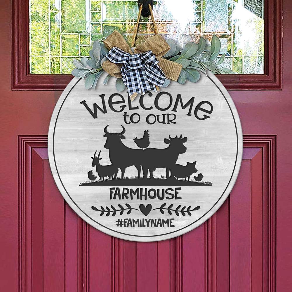 GeckoCustom Welcome To Our Farmhouse Wood Sign, Farmer Gift, Round Wood Sign HN590 12 Inch